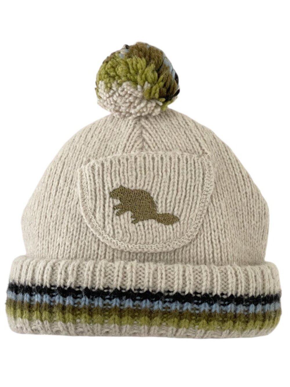 Catimini Pom Pom Beanie Hat with pocket, beige